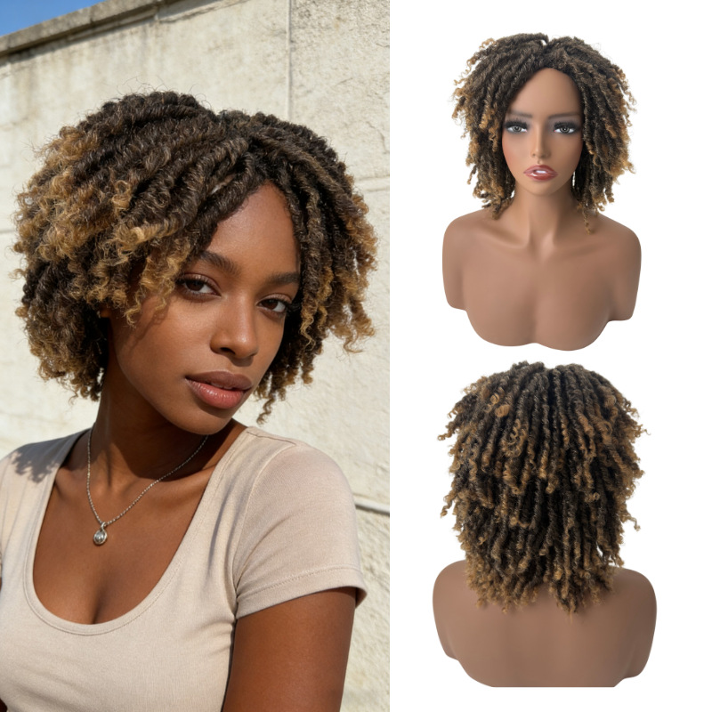 Dreadlock Short Curly Full-wig For Women High-temperature Silk Rose Mesh Cap photo 4