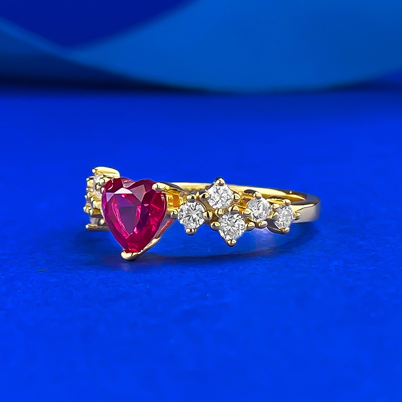 S925 Silver Gold-colored Blood-red Diamond-studded Ring For Women photo 3