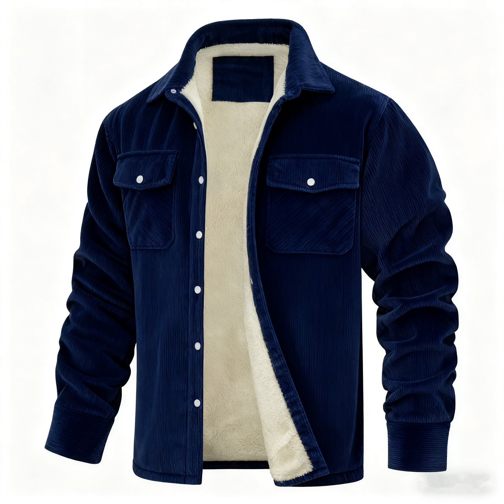 Men's Long-sleeve Lapel-collar Corduroy Single-breasted Fleece-lined Jacket photo 4