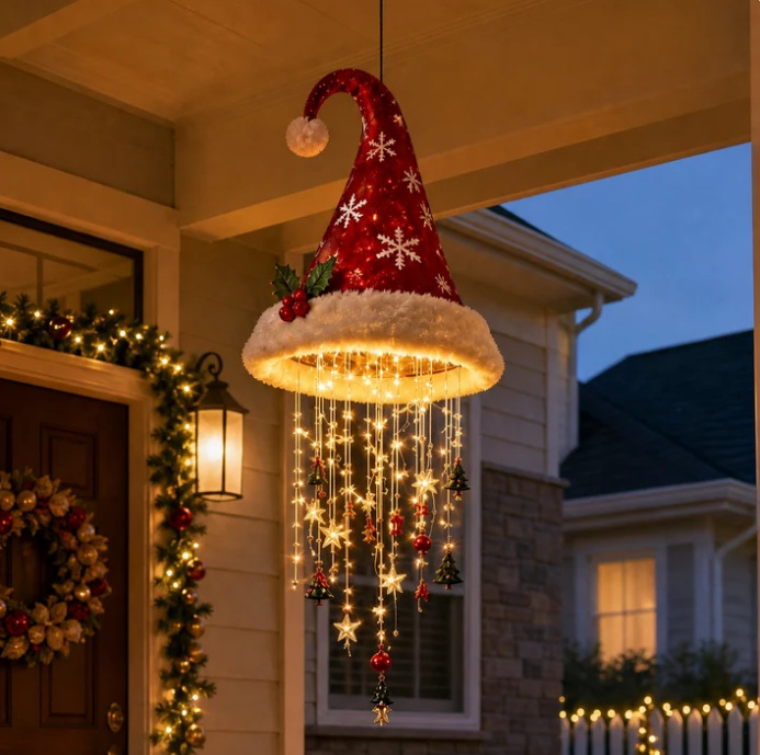 Christmas Hanging Hat Decor Lamp 3D-Printed Christmas Hat Chandelier photo 1