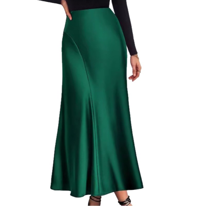 Woven Acetate Draped High-waisted Mermaid Skirt For Women photo 1