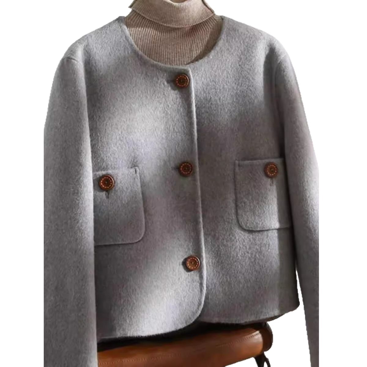 Gray Chanel-style Wool Coat For Women photo 4