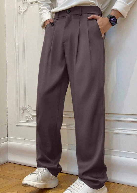 Mens Casual Versatile Solid-color Suit Pants Relaxed Fit photo 4