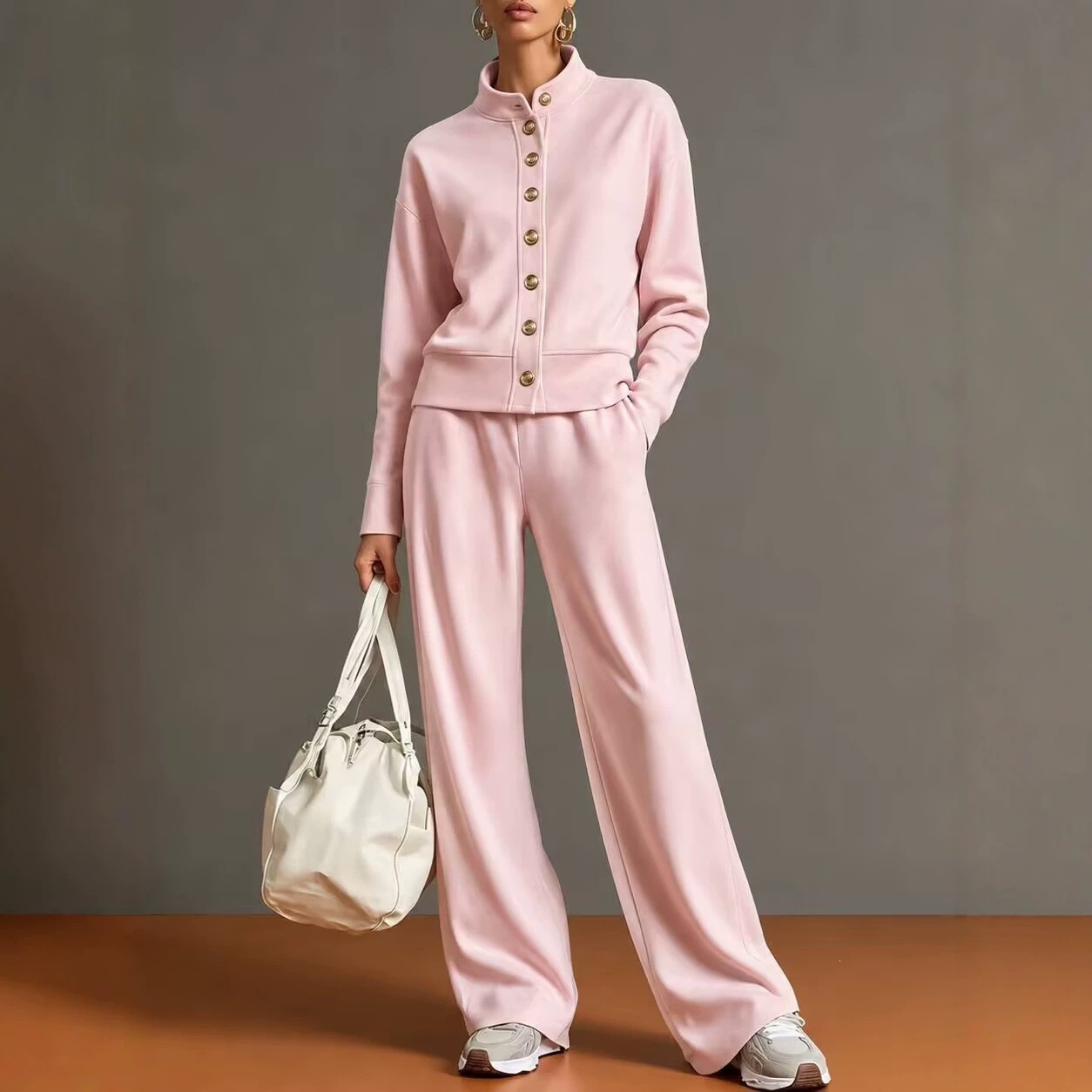 Stand-collar Cardigan And Wide-leg Pants Set photo 5