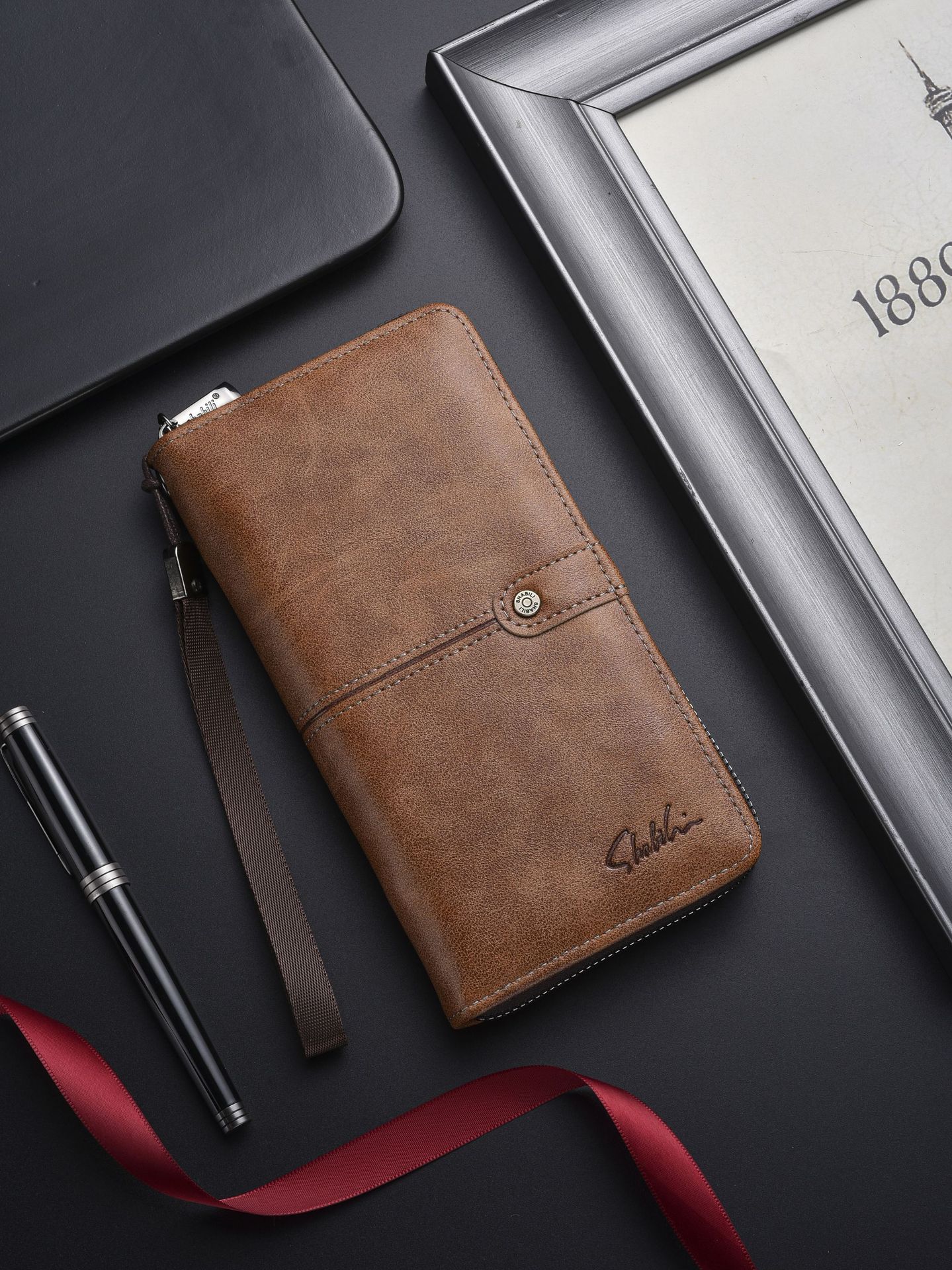 Long Mens Vintage PU Leather Wallet photo 4