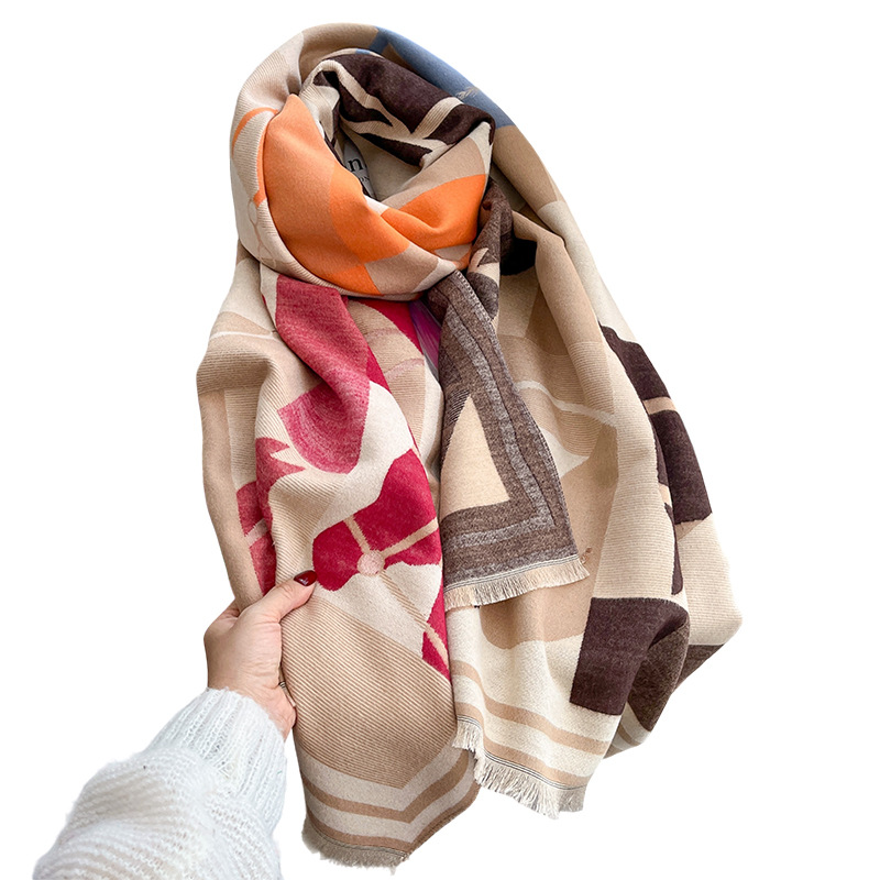 Women's Autumn Winter Color-Block Double-Faced Jacquard Scarf photo 7
