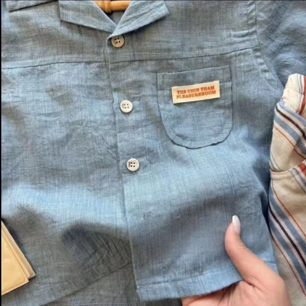 Boy's Cotton-linen Short-sleeve Shirt And Vertical-striped Shorts Two-piece Set photo 4