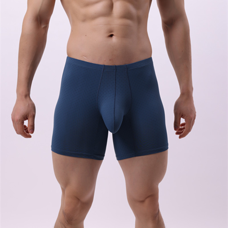 Mens Wide Sexy Sheer Chafe-resistant Solid-color Boxer Briefs photo 5