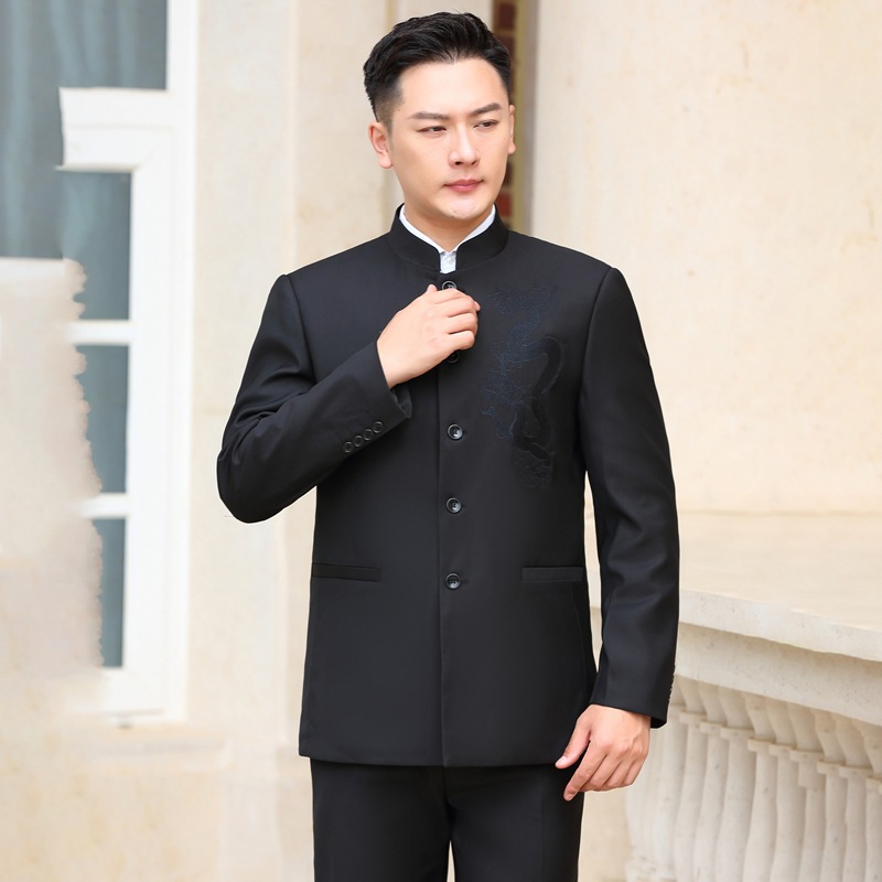 Stand-up Collar Black Long-sleeved Gown photo 3