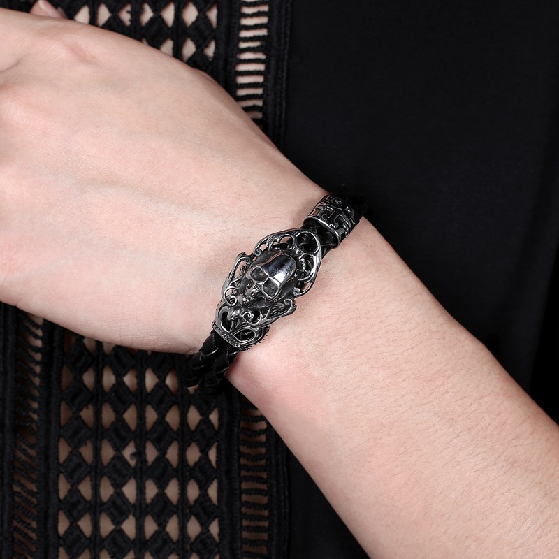 Men's Genuine Leather Double-strand Bracelet With Titanium Steel photo 3