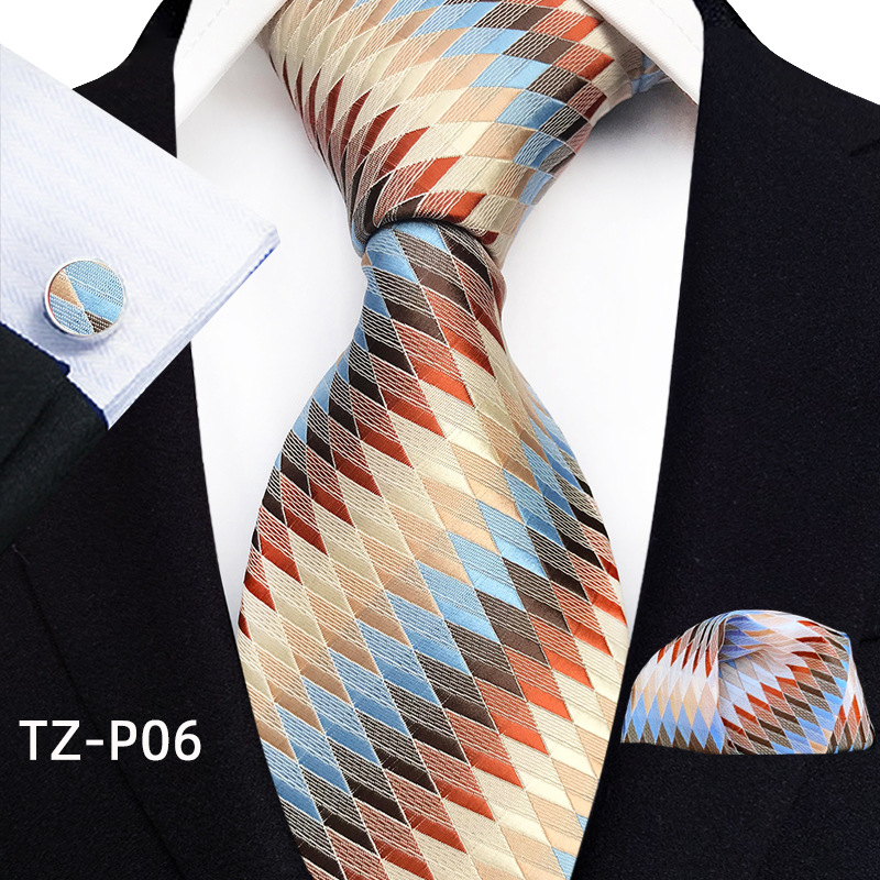 Mens Plaid Formal Tie Pocket Square And Cufflinks Three-Piece Set photo 7