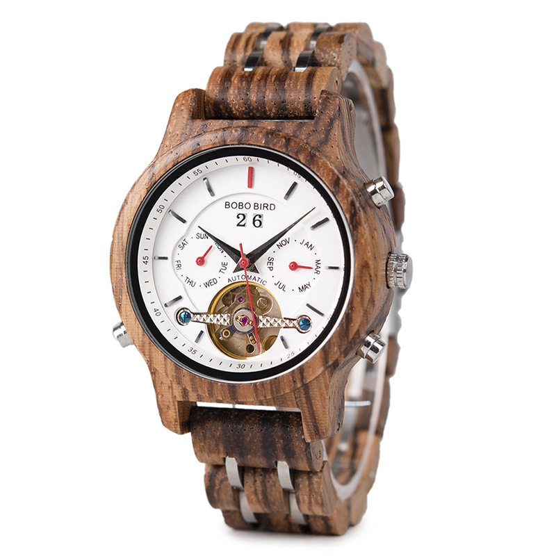 Business Flywheel Mechanical Multi-function Wooden Watch photo 4
