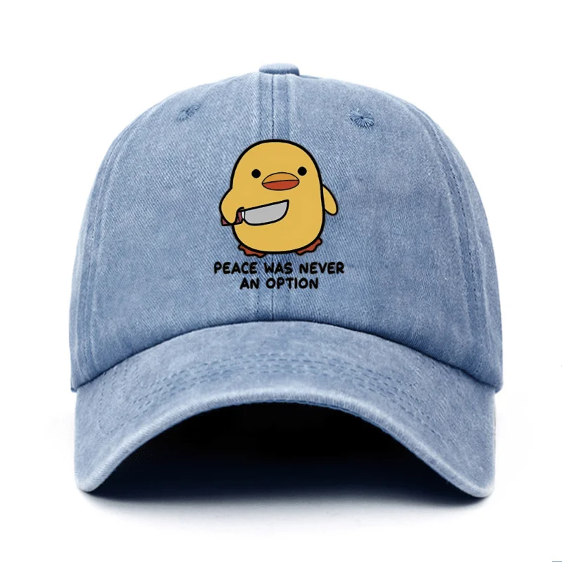 Playful Yellow Duck Print Washed And Distressed Baseball Cap With A Fun Peaked Brim photo 1