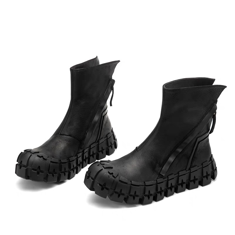 British-style Gear-patterned Thick-soled Mens Leather Boots photo 2