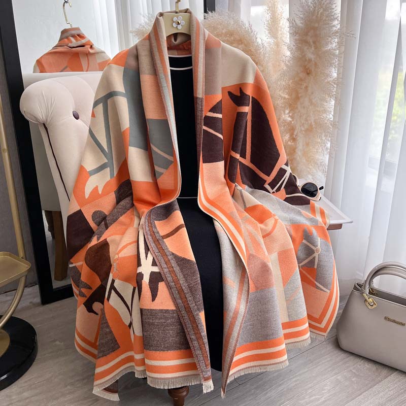 Women's Autumn Winter Color-Block Double-Faced Jacquard Scarf photo 1