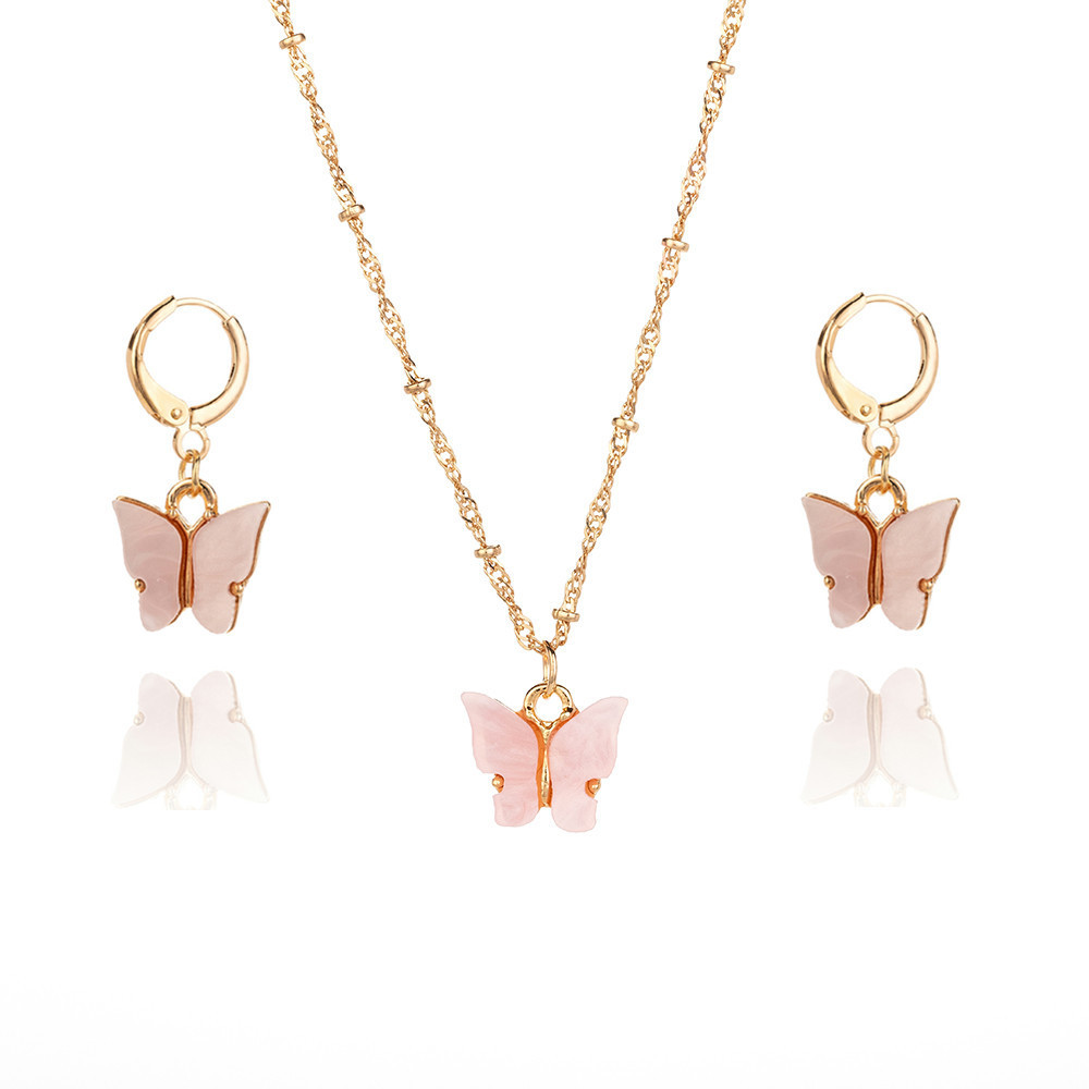 Color Acrylic Butterfly Earrings And Necklace Set photo 2