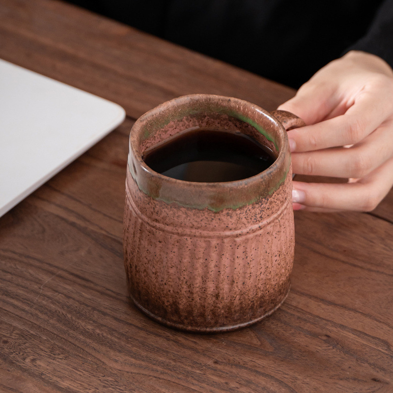Vertical-Stripe Kiln-Change Coffee Mug Large-Capacity Household Cup photo 5