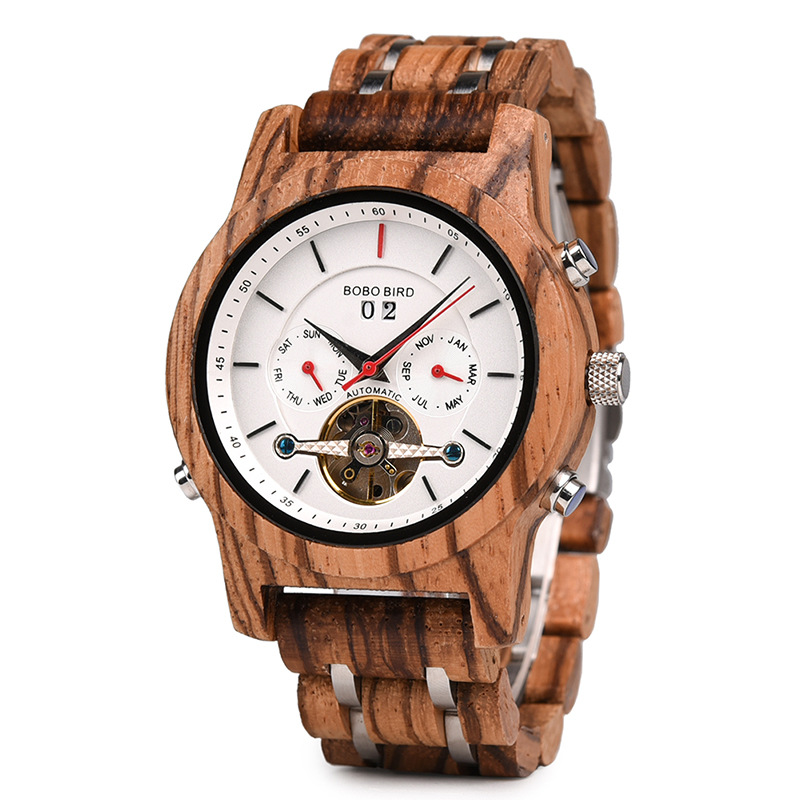 Business Flywheel Mechanical Multi-function Wooden Watch photo 7