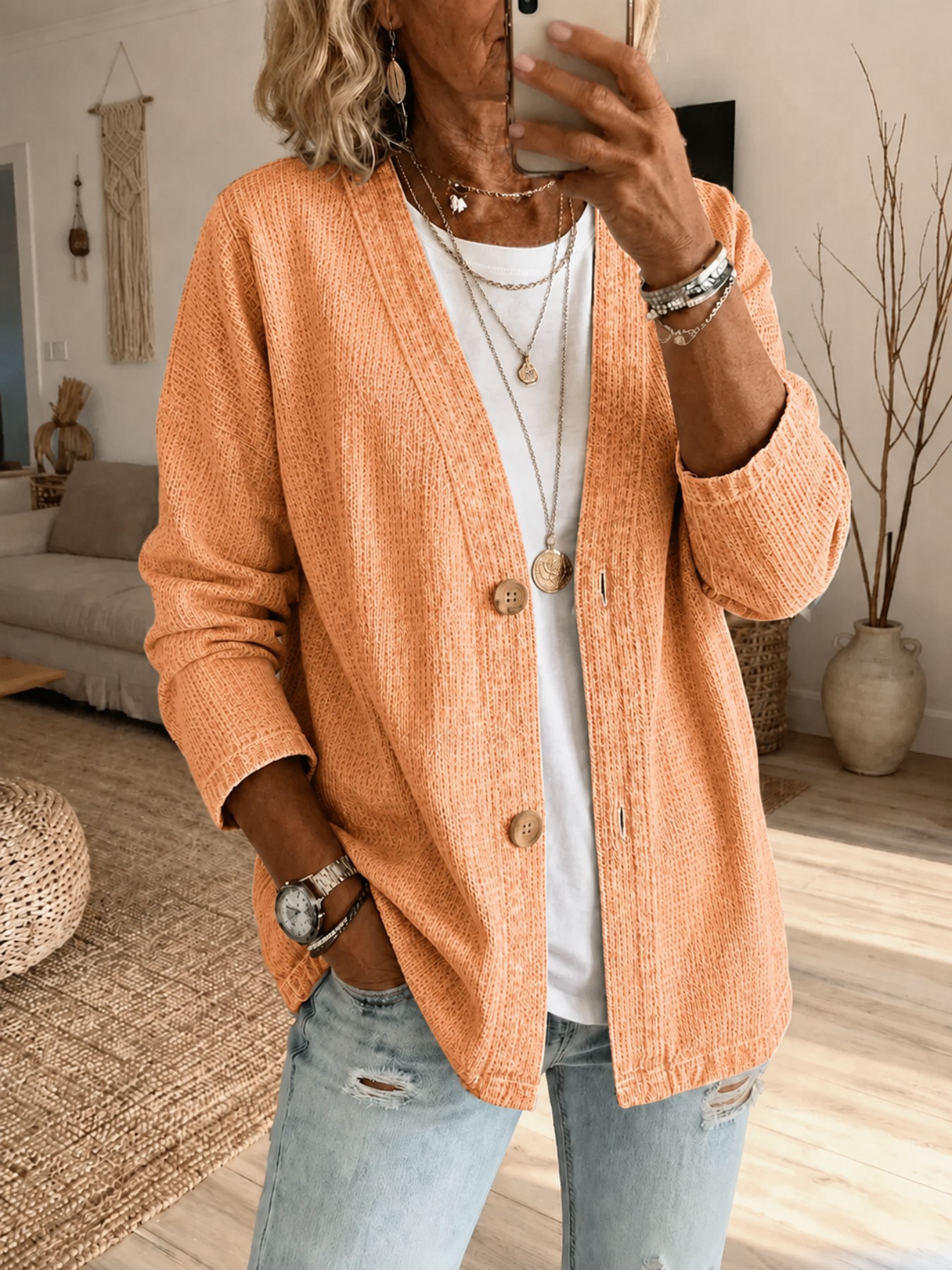 Printed Long-sleeve Cardigan With Two Buttons photo 4