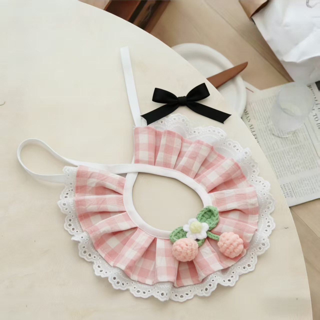 Pet Plaid Bib Bow Tie Collar Lace Bib Cotton Bib For Dogs photo 2