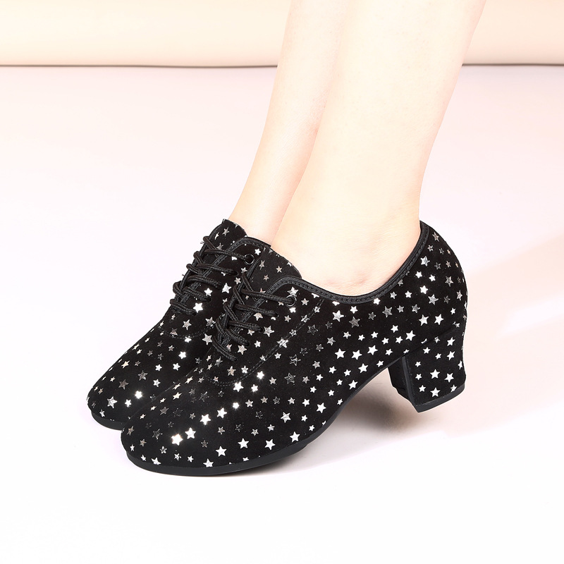 Outdoor Latin Dance Shoes With A Fabric Upper Star Design And Rubber Sole photo 1