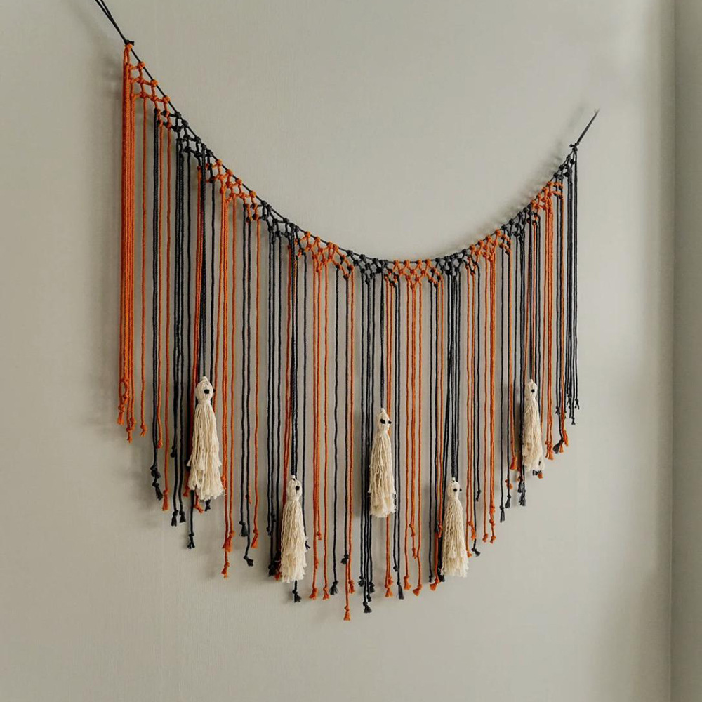 Halloween Handwoven Ghost Hanging Ornament Wall Tapestry photo 4