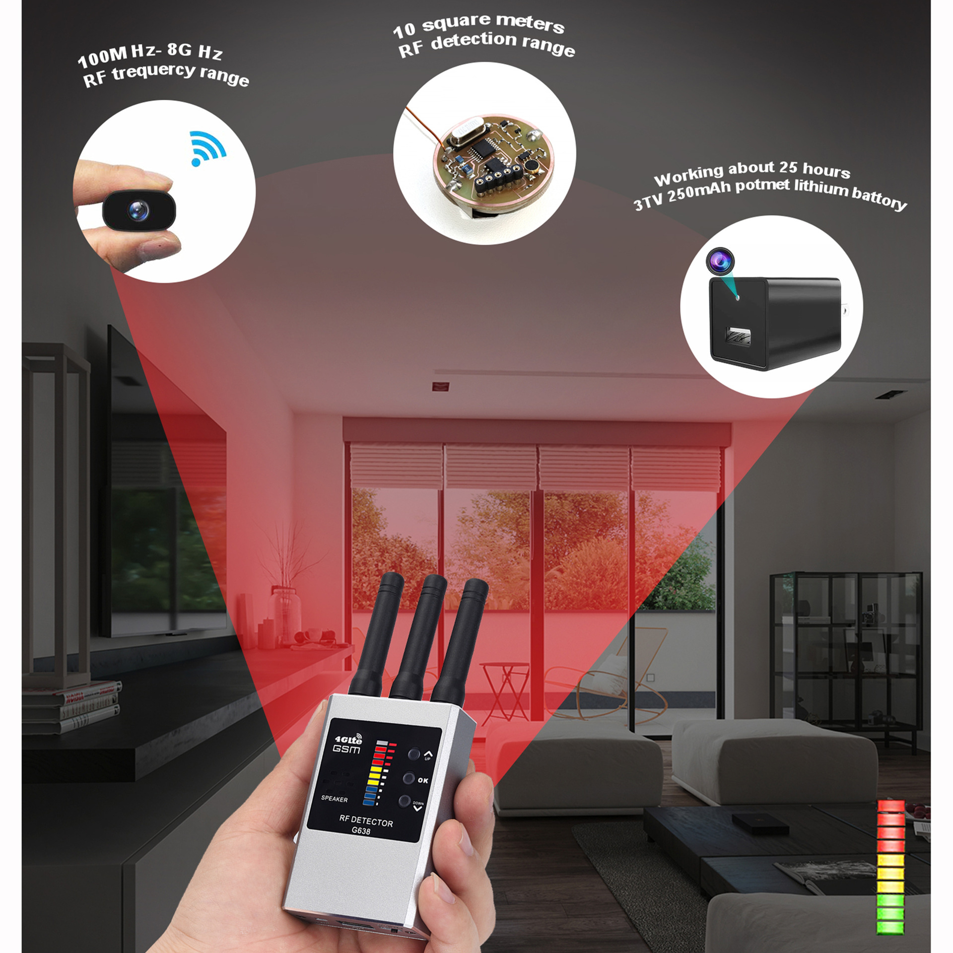 RF Bug Detector Hidden Camera Finder Anti-Spy Listen Swe photo 1