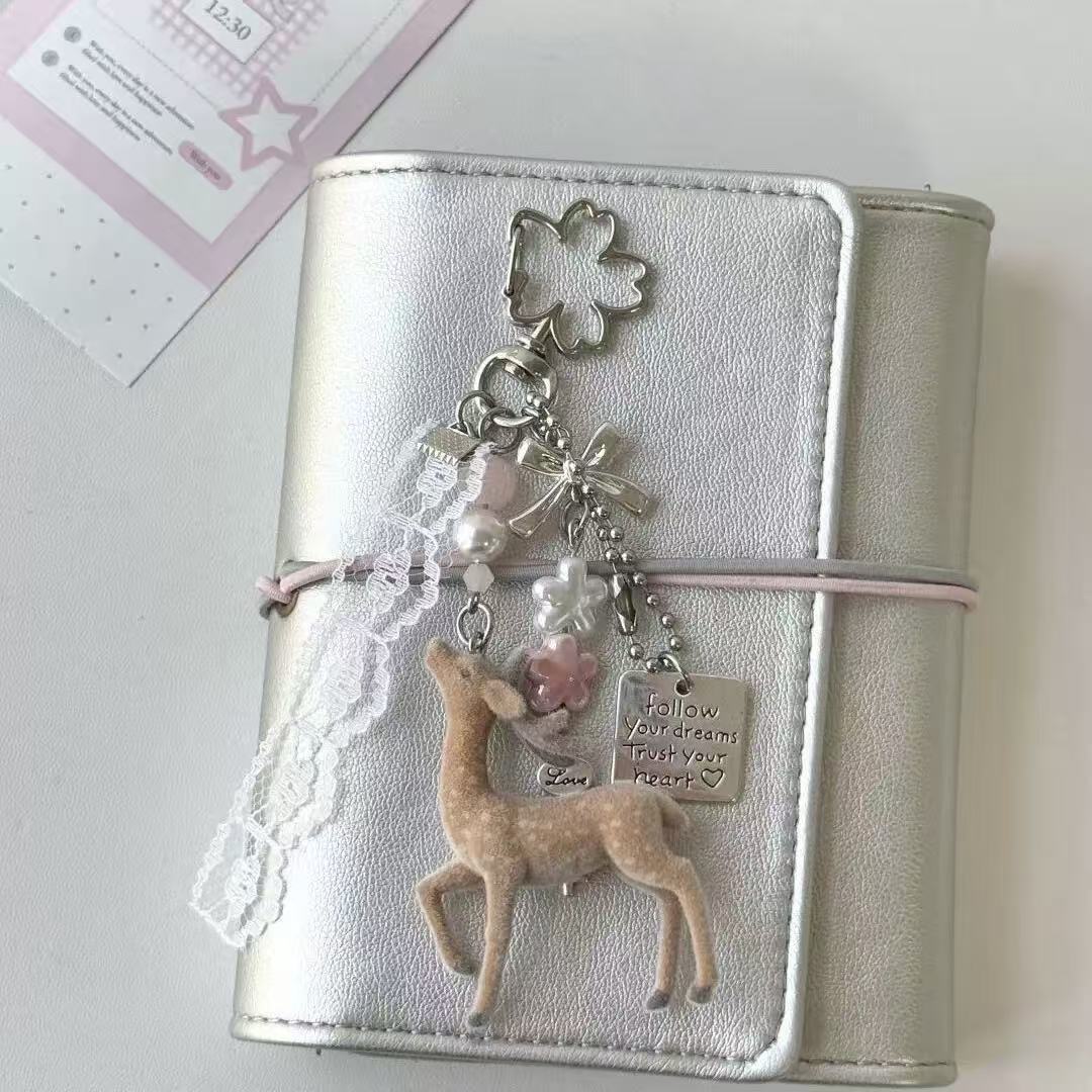 Lace-flocked Fawn Personalized Niche Beaded Keychain photo 2