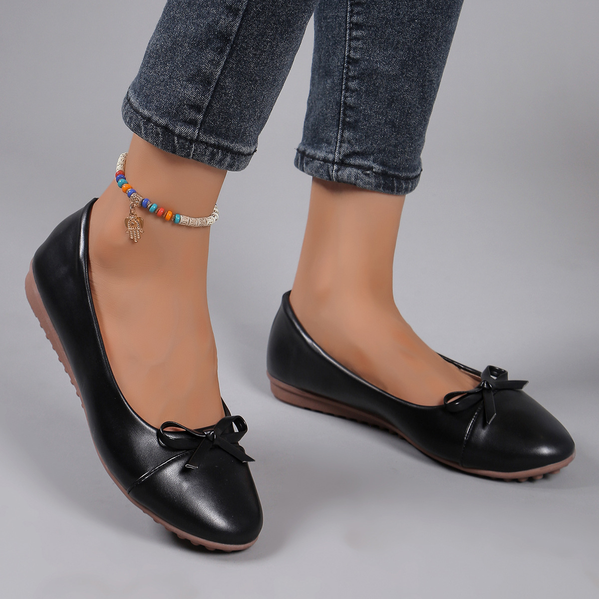 Bow-tie Round-toe Low-cut Flat-soled Single Shoes photo 6