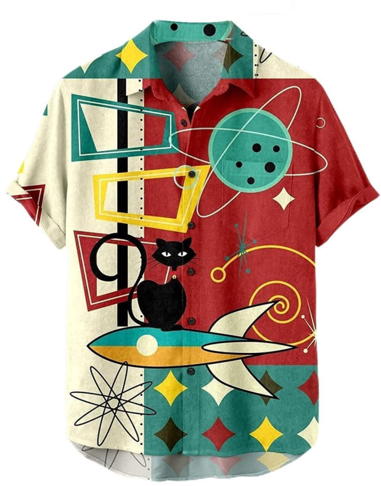 Short-sleeved Lapel-printed Loose-fitting Casual Shirt photo 3