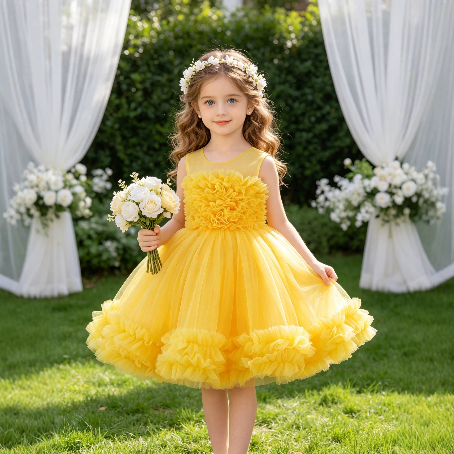 Girls' Formal Dress, Festive Performance Outfit, Tulle Puffy Dress photo 1