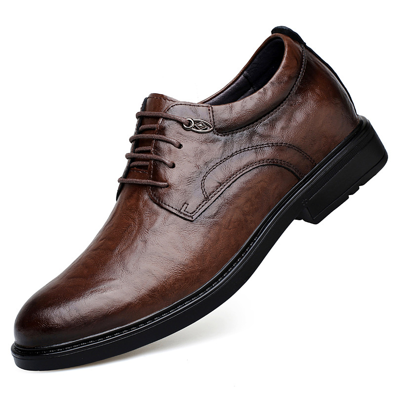 Genuine Leather, Hidden-heel, Thick-soled Black Youth Dress Shoes photo 3