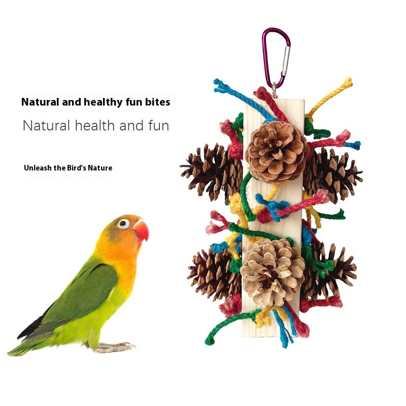 Solid Wood Parrot Toy Bird Stand Tearing Damage Relieving Stuffy Bite Wooden Square photo 7