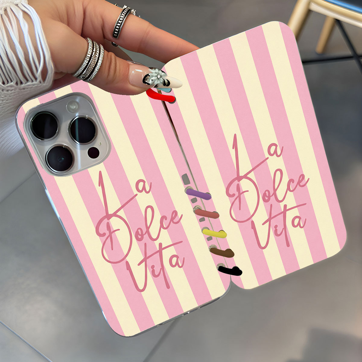 Powder Yellow Striped Notebook Flip Phone Case photo 5