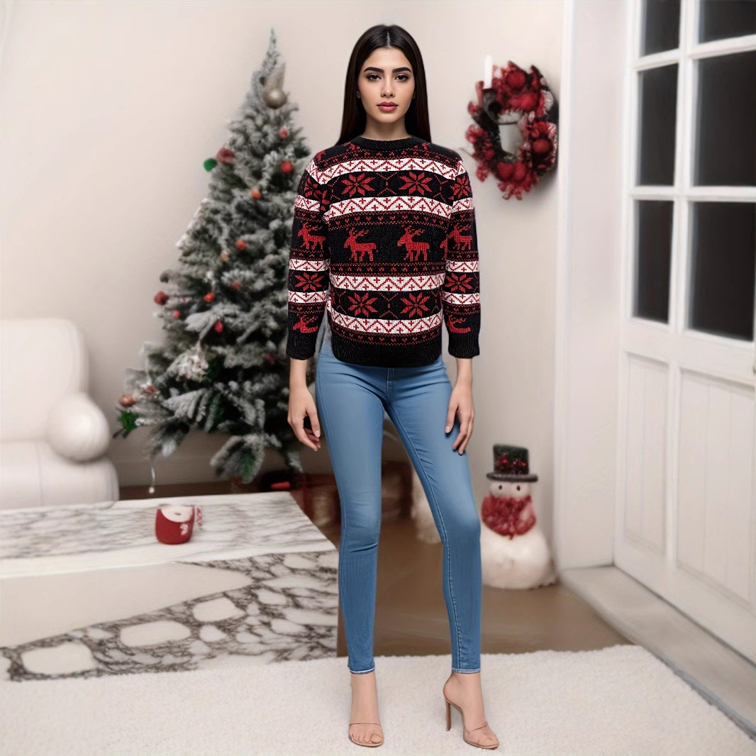 Women's Christmas Round Neck Loose Long Sleeves Sweater photo 3