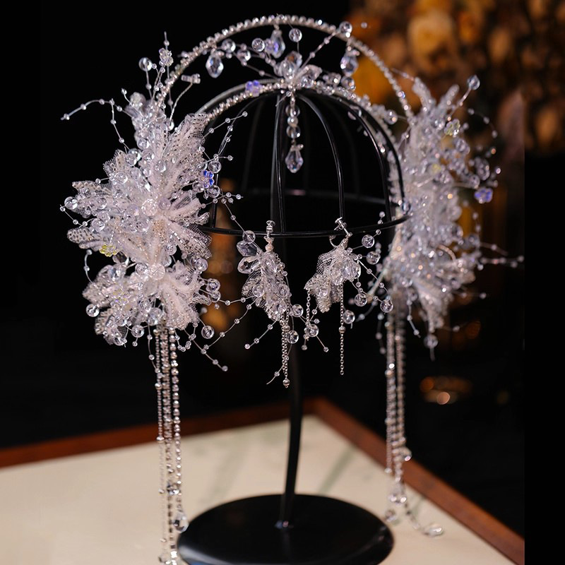 Bridal Crystal Forehead Pendant Headband Tassel Earrings photo 1
