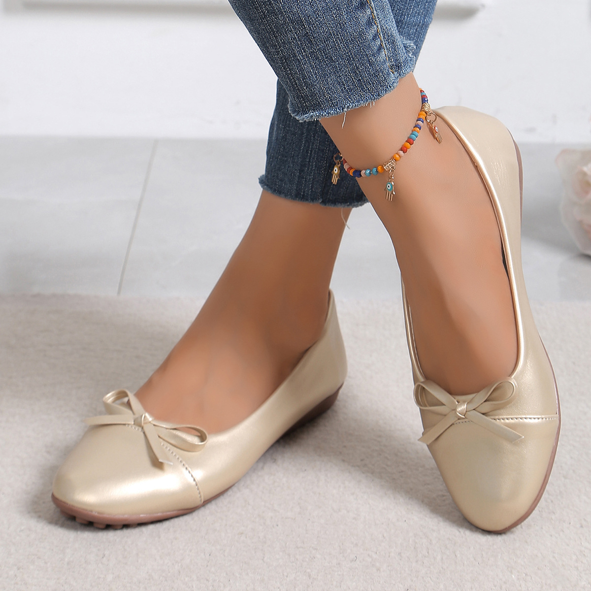 Bow-tie Round-toe Low-cut Flat-soled Single Shoes photo 4