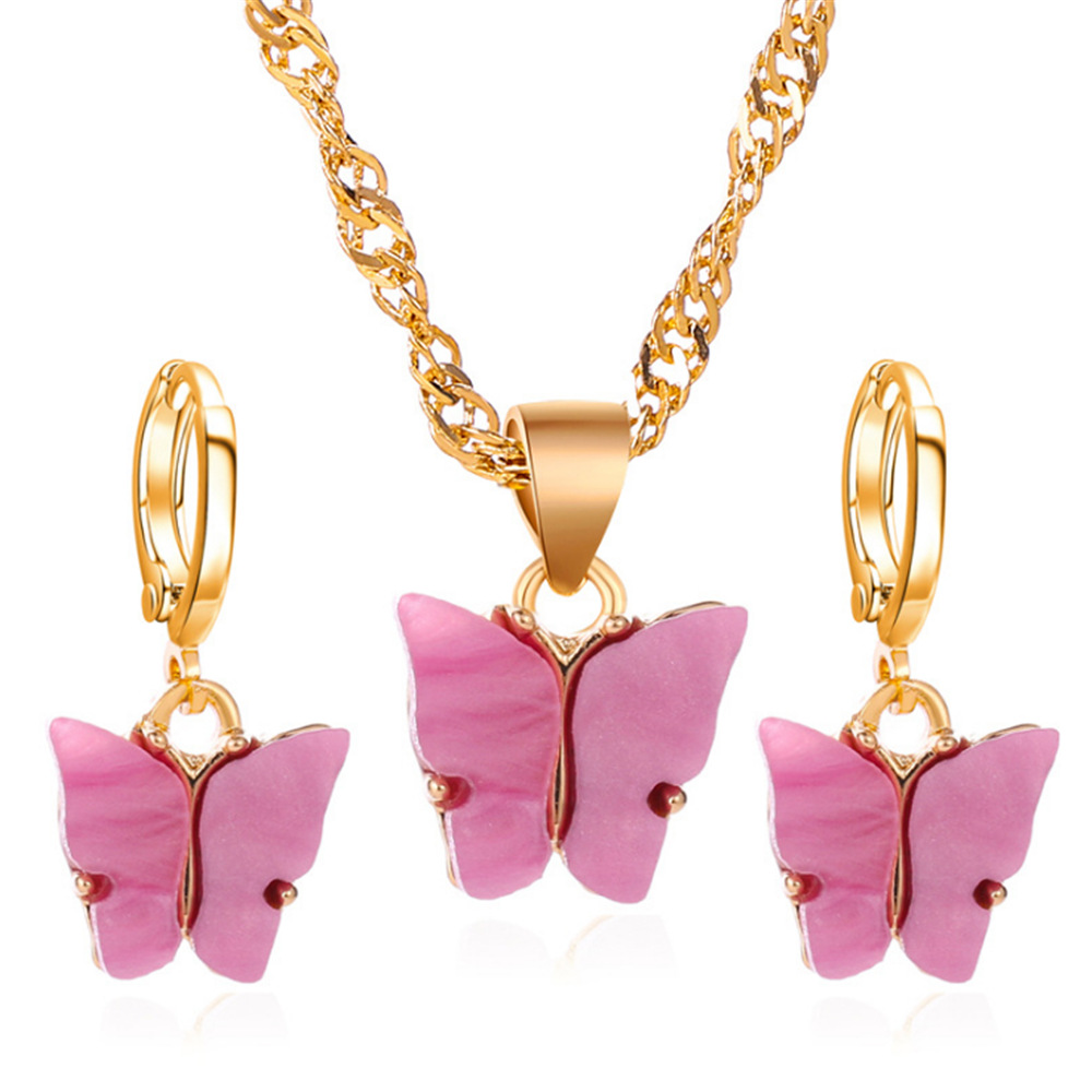 Color Acrylic Butterfly Earrings And Necklace Set photo 7