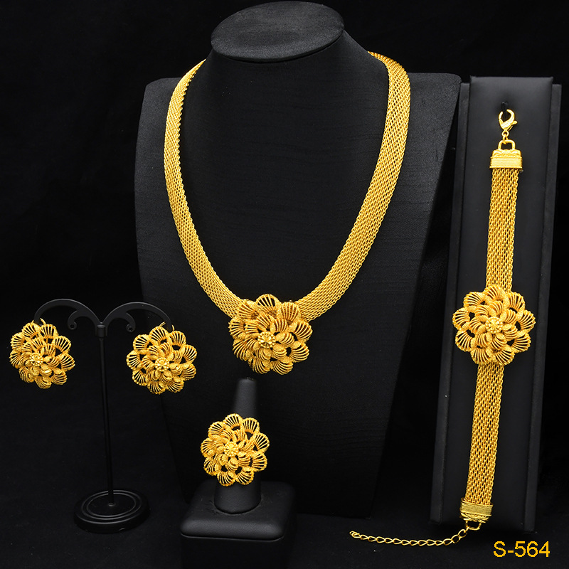 European And American Fashion Necklace Earring Bracelet Four-piece Ring Set photo 4