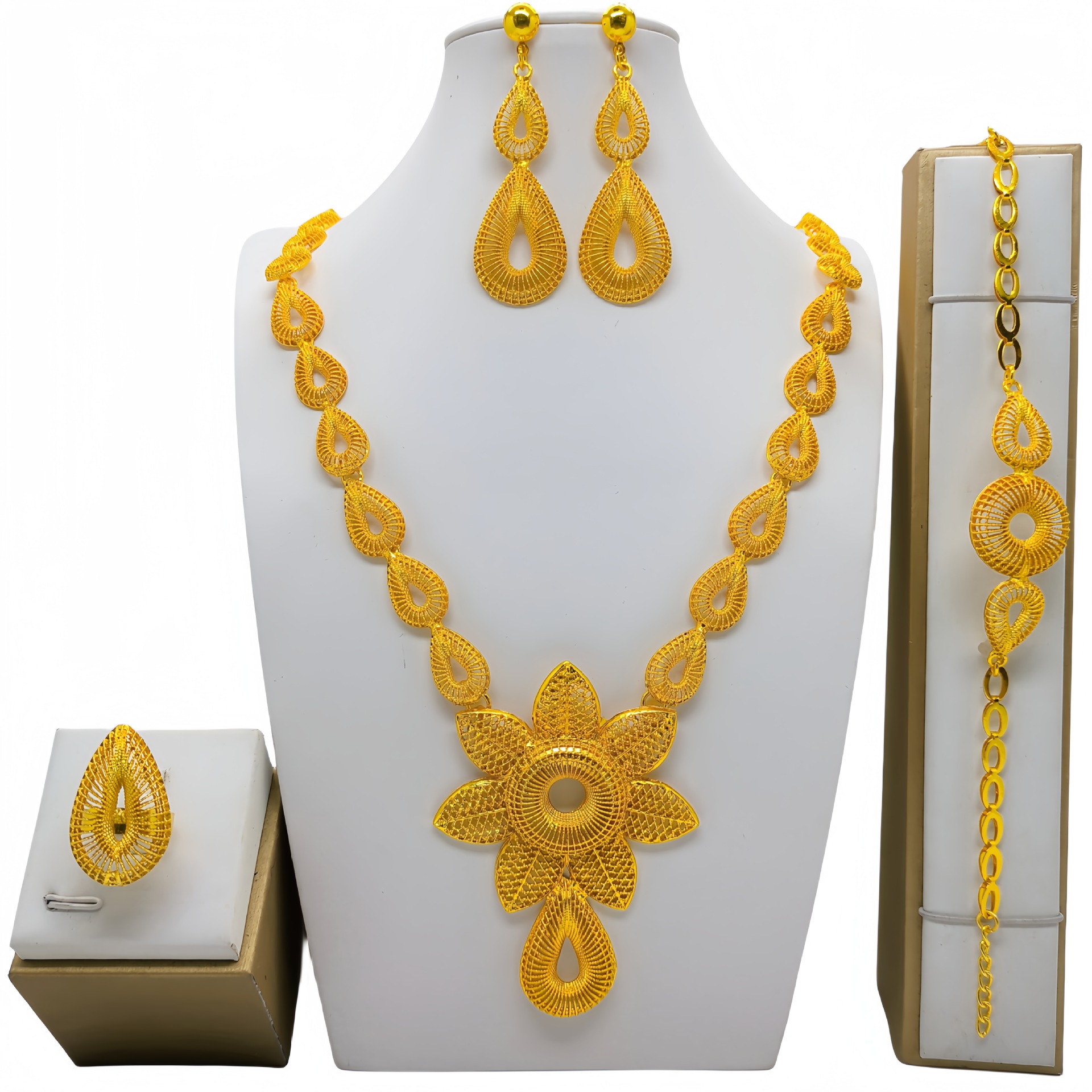 24k Gold-plated Necklace Bracelet Earrings Suit photo 2
