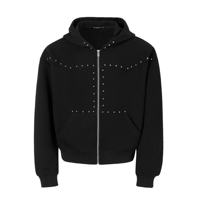 Rivet-zip Hooded Loose-fit Cropped Cardigan Unisex Jacket photo 5