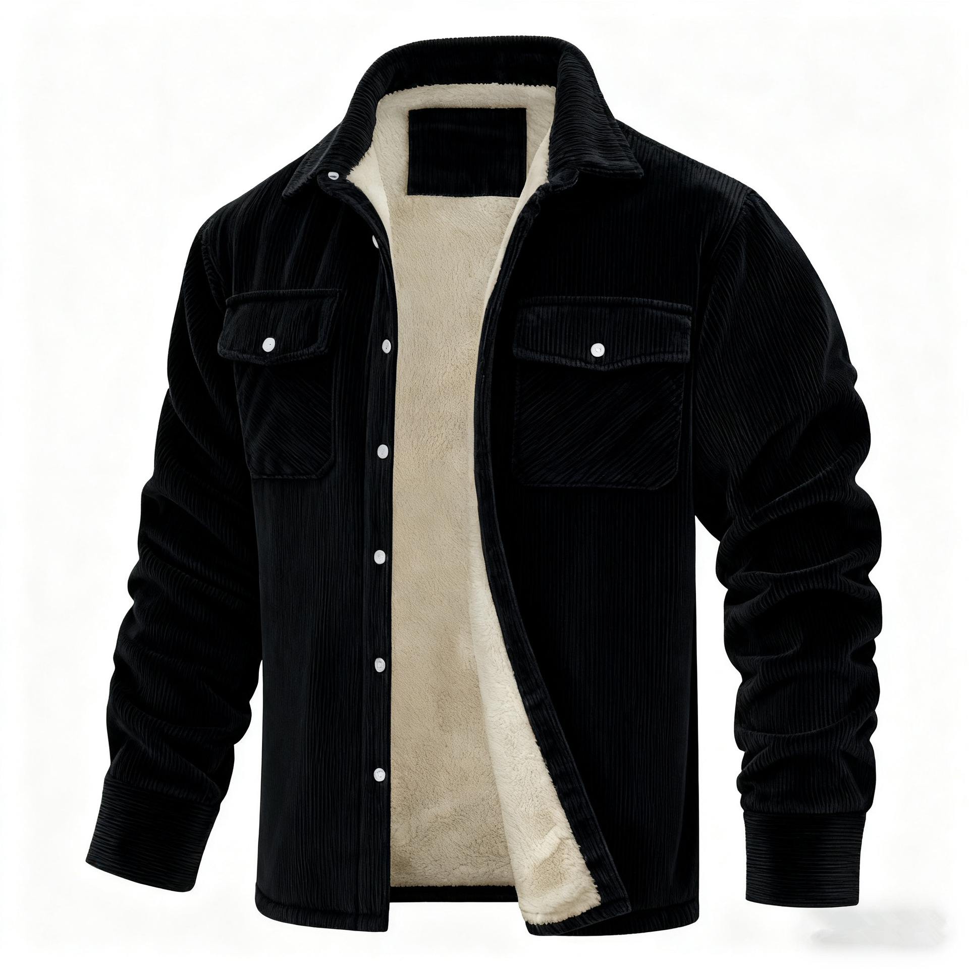 Men's Long-sleeve Lapel-collar Corduroy Single-breasted Fleece-lined Jacket photo 2
