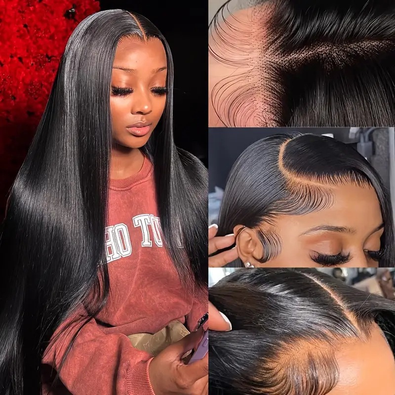 Fashionable Natural-Looking Wig Center-Parted Long Straight Lace Front Full-Hair Toupee photo 4