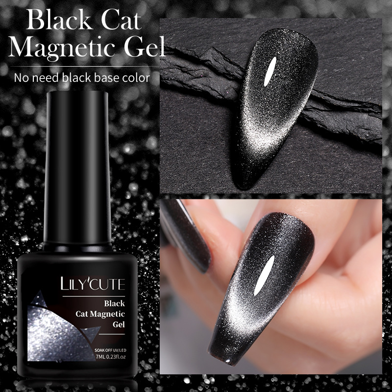 Ultra-Black Crystal Cat Eye High-Quality Black And Gray Pearlescent Crystal Nail Gel photo 5