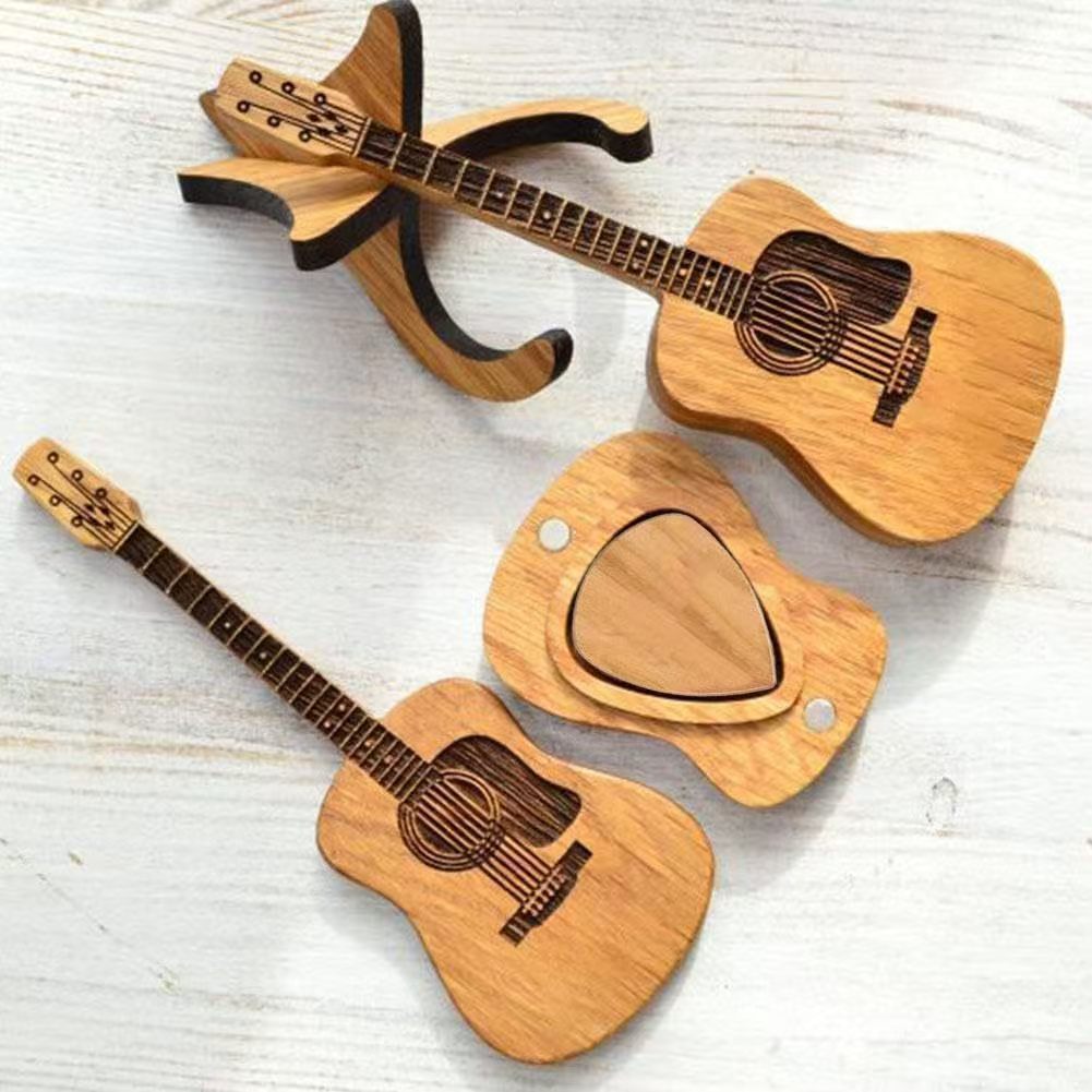 Wooden Personalized Guitar Ornament With Stand, Guitar Pick Box Gift, Wooden Craft Gift photo 5