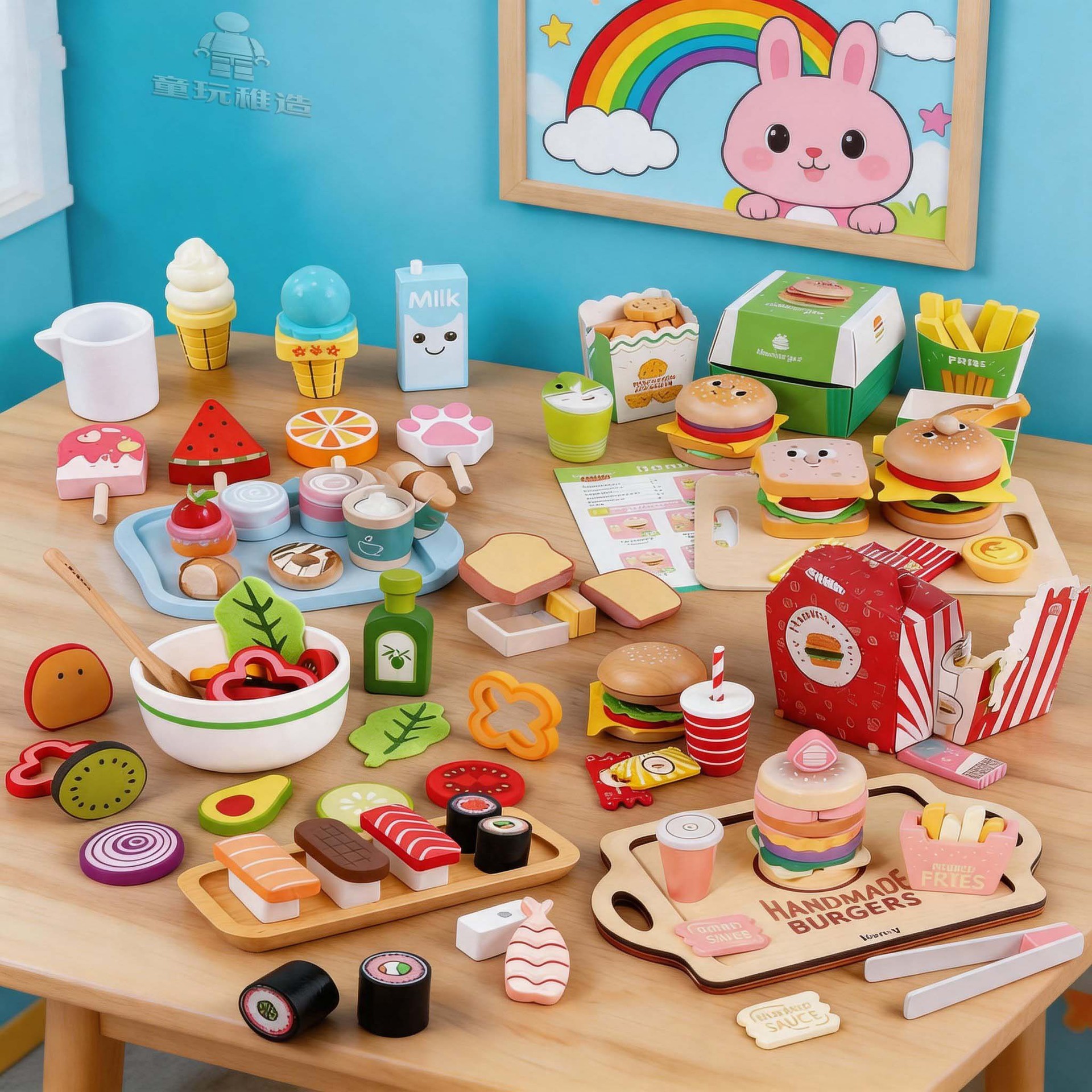 Wooden Role-Playing Kitchen Playset With Food Accessories For Kids photo 1