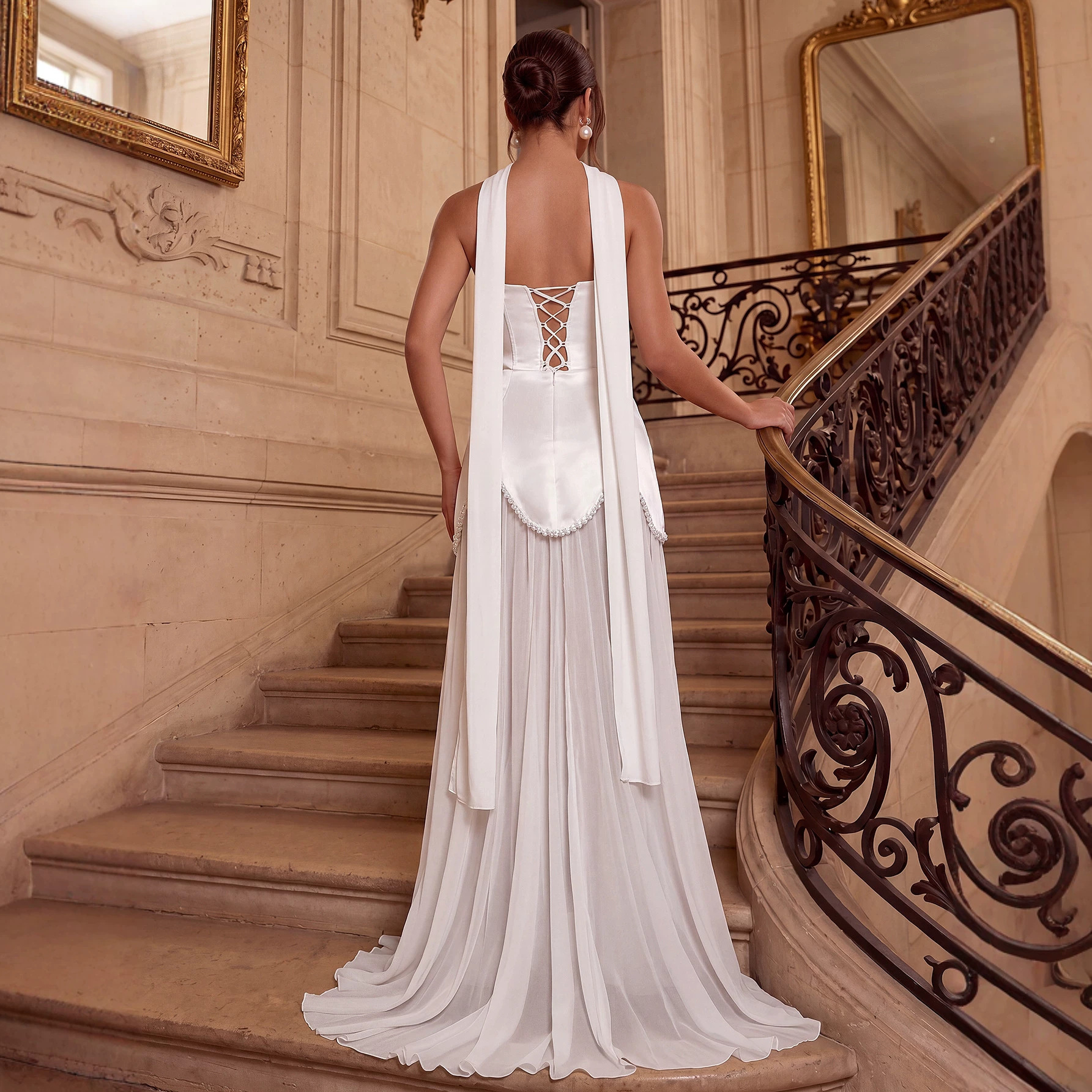 European And American-style Halter-neck Strapless Satin Light Wedding Dress With A Trailing Train photo 5