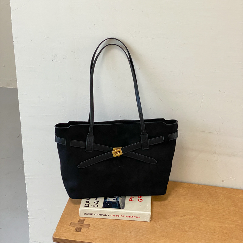 Vintage Suede Patchwork Large Shoulder Tote Bag photo 2