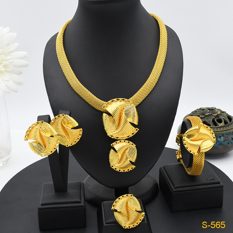 European And American Fashion Necklace Earring Bracelet Four-piece Ring Set photo 6