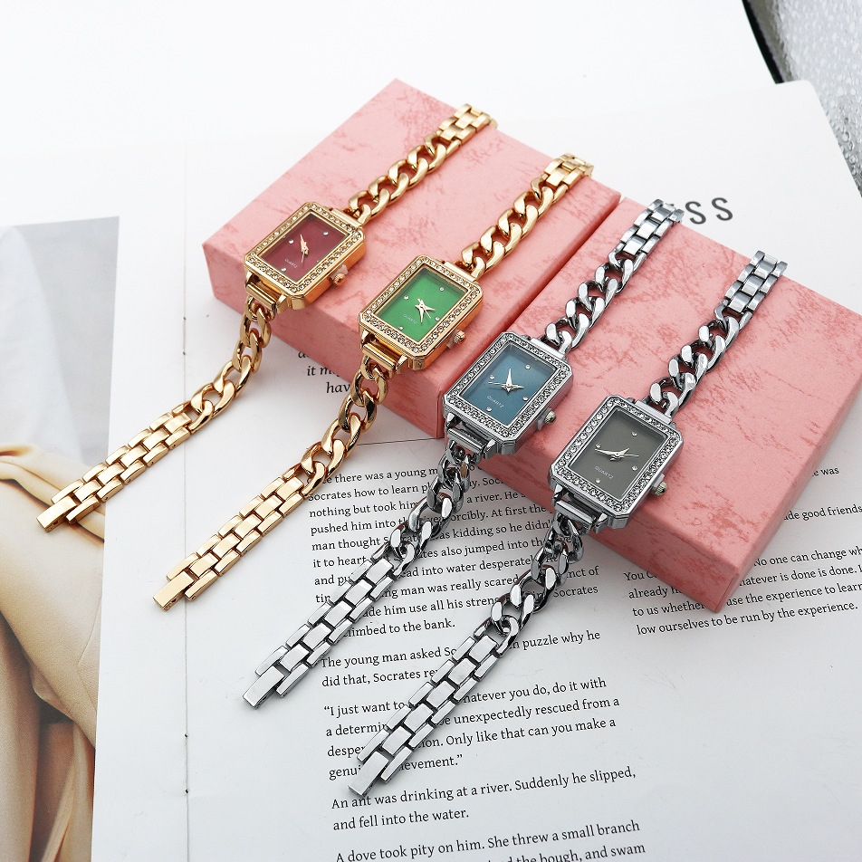 Rectangular Rhinestone Bracelet Watch Alloy Steel Band photo 1